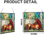 Chestnut Morgan Horse Resting Near barn Window Square Suncatcher – Stained Glass Style Window Panel with Pastoral Scene, Custom Decorative Hanging Art for Equestrian Home, Christmas 7IfYQe - Image 2