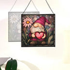 Valentine Gnome Hug Stained Glass Suncatcher – Square Hanging Window Panel for Home or Greenhouse – Whimsical Glass Art Gift for Garden Lovers, Christmas, Halloween, Father Days qaXrWI - Image 4