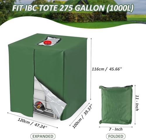MECCANIXITY Zipper IBC Tote Cover 275 Gallon, 420D Heavy Oxford Waterproof Sunshade Rain Barrel Water Tank Protective Cover for 1000L Outdoor Garden, (39.37 x 47.24 x 45.66 Inch, Green) - Image 2