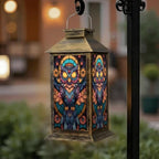 Solar Lantern Geometric Owl Stained Glass Outdoor Waterproof Garden Hanging Lantern Solar Powered Lighting Outside Solar Light for Patio Yard Camping, Gifts for Women Mom - Image 6