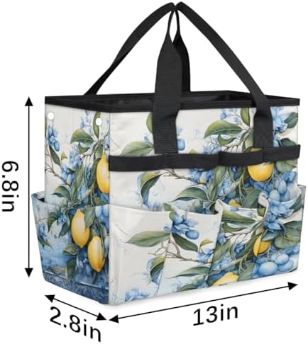 Lemon Fruit Garden Tool Bag Organizer Heavy Duty Lemon Plant Leaves Gardening Tote Bag with 10 Pockets for Women Men Gardening Gifts - Image 3
