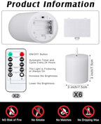 VIHOSE 6 Pack White Flameless Candles Set with Remote and Timer Flickering Flameless Battery Candles Flat Top LED Pillar for Wedding Outdoor Home Festival Decoration(D 3" H 3") - Image 2