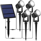 Solar Spot Lights Outdoor, 4-in-1 Solar Landscape Spotlight Waterproof 9.8ft Cable, 5W 3000mAh, Dusk to Dawn Auto ON/Off Adjustable Wall Lights for Yard, Ground, Garden, Pool, Lawn (Cold White) by CREPOW