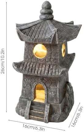 Resin Pagoda Japanese Stone Lantern Solar Outdoor Figurine Lights, Zen Garden Decor for Yard, Patio, Pathway, Landscape Lighting - Image 4