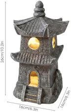 Resin Pagoda Japanese Stone Lantern Solar Outdoor Figurine Lights, Zen Garden Decor for Yard, Patio, Pathway, Landscape Lighting - Image 4