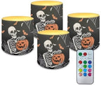 Halloween Pumpkin Skeleton Flickering Flameless Candles with Remote Battery Operated Candles with Timer Control LED Pillar Tea Lights for Indoor Outdoor Banquet Party Home Decorations by Merkmak