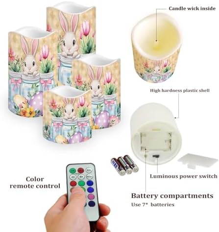 Rabbit Tulip Flameless Candles with Timer and Remote Battery Operated LED Candles Color Changing Easter Decoration Pillar Candles Bulk Fake Candles for Festival Home Decor - Image 3