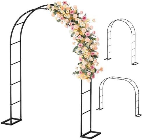 Sunexinlo Garden Arch Trellis with Base, 5.3'W x 7.6'H or 7.9'W x 6.3'H Wedding Arch, Metal Garden Trellis for Climbing Plants Outdoor Wedding Christmas Bridal Party Decoration, Black by SunexinloDirect