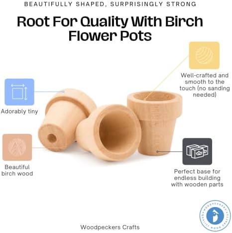 Woodpeckers Small Wooden Flower Pot 1-1/6 x 1-inch, Pack of 100 1inch Mini Pots, 1 Flower Pots to Paint & Plant - Image 2