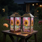 Stained Glass Style Solar Lantern Outdoor Garden Hanging Lantern Stained Glass Sunflower Spring Mosaic Design Waterproof Solar Powered Lighting Outside Table Lamp for Patio Deck Yard Camping - Image 6