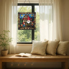 Gnome with Seasonal Celebration Stained Glass Suncatcher – Square Hanging Window Panel for Home, Garden, Nursery, Halloween, Christmas, Memorial Day – Whimsical Glass Art Gift for Gnome Lovers p7qbtj - Image 7
