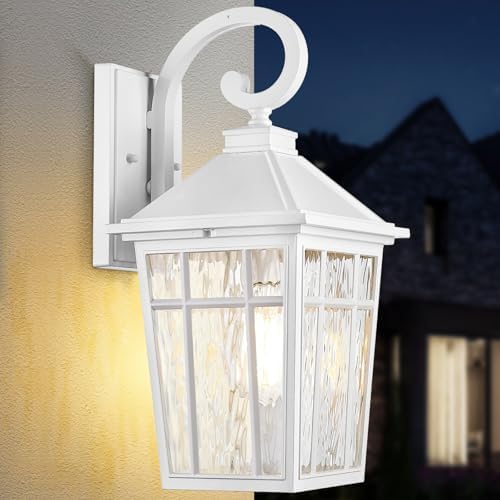 Darkaway Large Outdoor Wall Lights for House, 18inch Exterior Lighting Fixtures Wall Mount Outdoor Porch Lights Waterproof White Outside Sconce Lights with Water Ripple Glass for Patio Hallway Garage by Darkaway