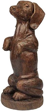 Solid Rock Stoneworks Begging Dachshund Statue 17in Tall Walnut Color by SolidRockStoneworksLLC