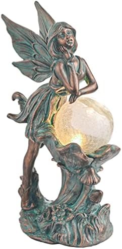 TERESA'S COLLECTIONS Fairy Garden Statue Solar Resin Patina Bronze 12.4" by TERESASCOLLECTIONS