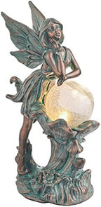 TERESA'S COLLECTIONS Fairy Garden Statue Solar Resin Patina Bronze 12.4" by TERESASCOLLECTIONS