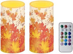 Flameless Candles with Remote Battery Operated Candles with Timer Outdoor Lanterns Thanksgiving Day Flameless Pillar Candles for Patio Porch Decoration, Fall Maple Leaves Music Notes by Merkmak