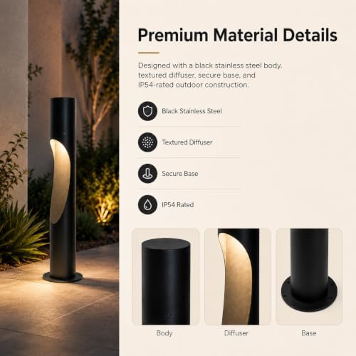 31.5 in Hardwired Bollard Light, 110V Landscape Path Light, Black - Image 6