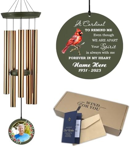 Personalized Cardinal Wind Chimes Photo Custom Sympathy Gifts by ExtrabilyOfficial