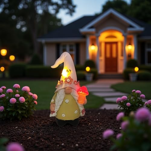 Qukueoy Garden Gnomes Statues Outdoor Decor, Outside Solar Garden Decorations for Yard, Funny Gnome Gifts (Pink Girl) by Qukueoy