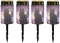 Poceacles Solar Lights Outdoor Waterproof Cemetery Solar Outdoor Candle Grave Decoration Votive Candles Blessed Lights for Loss of Loves One, Black Cat Maple Leaf Bat Print Violet, Pack of 4 by Poceacles