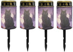 Poceacles Solar Lights Outdoor Waterproof Cemetery Solar Outdoor Candle Grave Decoration Votive Candles Blessed Lights for Loss of Loves One, Black Cat Maple Leaf Bat Print Violet, Pack of 4 by Poceacles