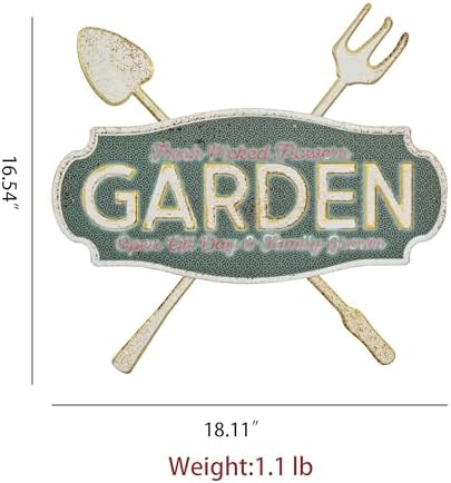 Vintage Metal Garden Sign, Distressed Green Wall Decor with Shovel & Fork Design, Rustic Farmhouse Wall Art for Outdoor Porch, Patio, 18.11” × 16.54” - Image 6
