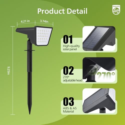 Philips 4 Packs Solar Spot Lights Outdoor Waterproof, 28 LED 3000K Solar Powered Landscape Pathway Lights, Dusk to Dawn Solar Spotlights for Garden, Yard, Lawn, Walkway, Driveway - Image 3