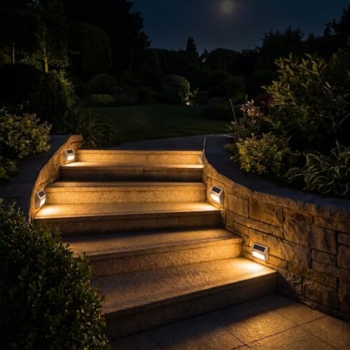 SOLVAO Solar Stair Lights Outdoor, 6 Pack Solar Step Lights with Auto On/Off Dusk to Dawn Sensor, Waterproof IP44 LED Deck Fence Lights, Stainless Steel Solar Wall Lights for Steps, Pathway, Garden - Image 3