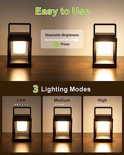 DAKAFUL Solar Table Lamp for Outdoor & Indoor Use - LED Nightstand Lantern, Portable Rechargeable Hanging Lamps Waterproof, Cordless Battery-Operated Lights for Reading, Garden Decor, Camping - Image 2