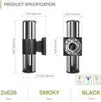 ASD Smoky Glass Outdoor Wall Lights - Up & Down 60W 120V E26 Base ETL Exterior Lighting Fixtures, LED/CFL/Incandescent Bulb Outdoor Lights for House, Waterproof Patio Wall Sconces & Porch Decor 2 Pack - Image 2
