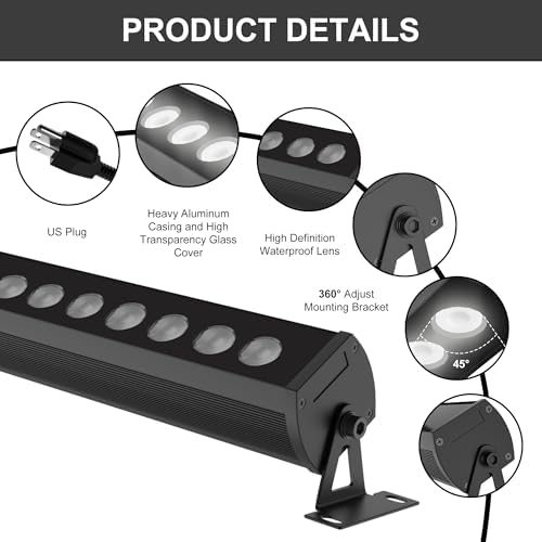 40″ LED Wall Washer Light Bar, 4000K Neutral White 36W Outdoor Light, IP65 120V AC Plug-in LED Flood Bar with 360° Adjustable Mount Brackets for Wall Wash Lighting, Landscape Uplighting - Image 2