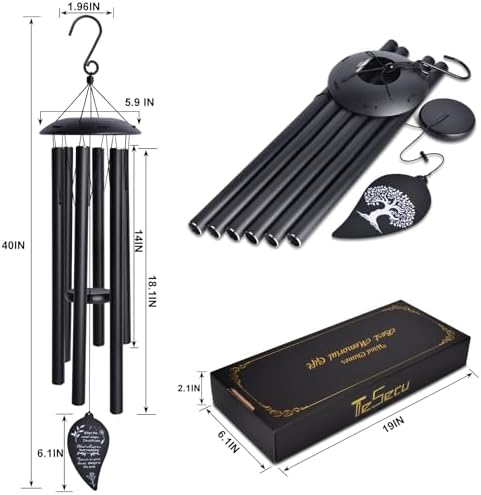 Wind Chimes for Outside, 40" Wind Chimes for Loss of a Loved, Sympathy Wind Chimes with 6 Thicken Tubes & Hook, Outdoor Wind Chimes Gifts for Mother Father, Sympathy Gift Home Decor Garden - Image 3