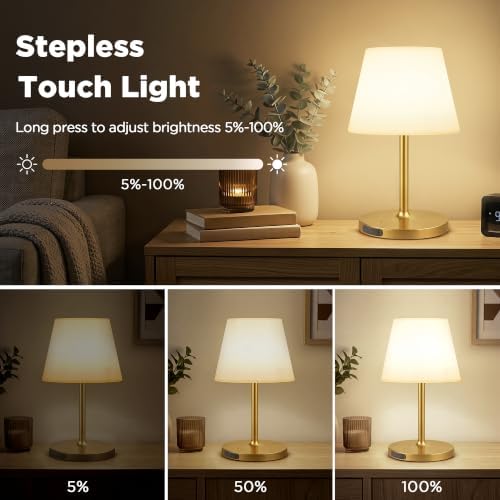 LUTEC Shower Lamp Waterproof, 6000mAh Rechargeable Cordless Table Lamp with 3 Color Temps and Stepless Dimming, Touch Control & Portable LED Nightlight for Bathroom, Desk, Outdoor(Gold) - Image 3