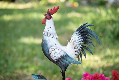 TERESA'S COLLECTIONS Garden Decor with Solar Outdoor Lights, White Rooster Yard Art Sign for Outside, 39.4'' Metal Weathervane Decorative Garden Stake for Outdoor Decor, Lawn, Gifts for Fathers Day - Image 6