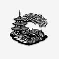 Japanese Pagoda Metal Wall Art Cherry Blossom Bridge Sculpture Zen Garden Decor for Living Room Bedroom Patio Indoor Outdoor Plaque (16 INCH) by Unknown