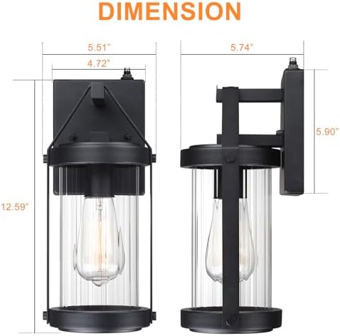 LONEDRUID Dusk Dawn Sensor Outdoor Wall Sconce Black Exterior Porch Lantern - Image 6