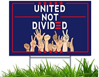 Yard Sign with H-Frame Stakes United Not Divided UV and Weather Resistant Corrugated Plastic Sign 2-Sided Print for Patio Garden Outdoor Indoor Decor 18"X12" by HERYNLRN