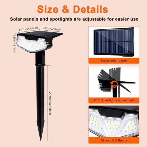 Solar Spot Lights Outdoor IP65 Waterproof, 6000K 3 Modes 1000lm Bright Stake Lights for Yard Garden House Garage Pathway (6Pack, 15Hrs Runtime) - Image 6