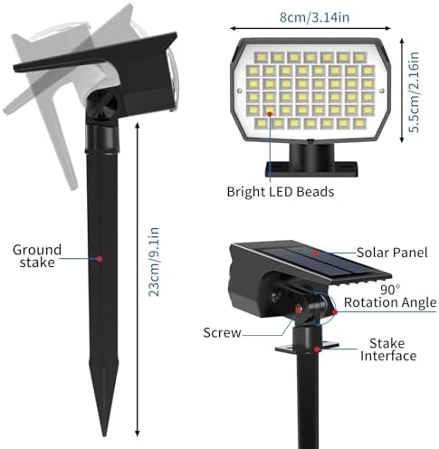 Tadyreal Solar Spot Lights Outdoor 10 Pack, [46 LED/3 Modes] Solar Landscape Spotlights Waterproof, 2-in-1 Auto On/Off Solar Powered Lights for Outside Yard Garden Wall Pathway(Cool White) - Image 6