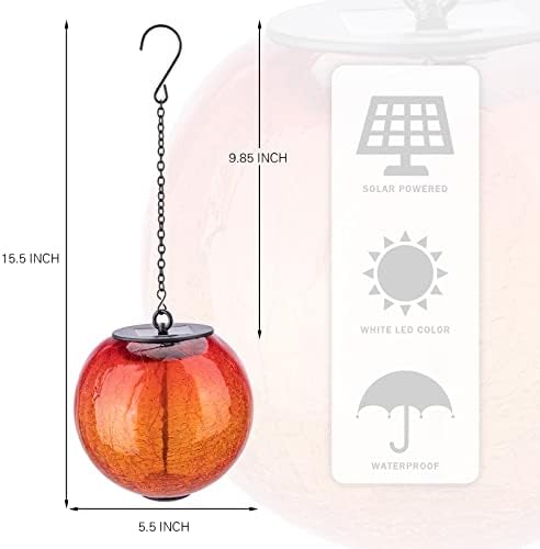 Mosaic Solar Hanging Lantern Orange Glass Outdoor Waterproof Solar Lights - Image 2