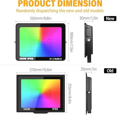 2-Pack 100W RGB LED Flood Light, Remote Outdoor Color Changing Light - Image 3