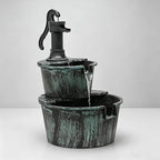 MoNiBloom Outdoor Water Fountains, 27" Tall 2-Tier Barrel, Green by Monibloom