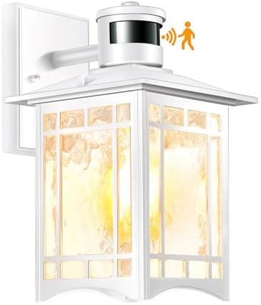 Motion Sensor Outdoor Wall Lights White Dusk to Dawn Light Fixture for House Porch Patio by XANGQAN