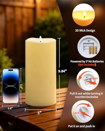 10" x 5" Large Outdoor Candles with Timer Waterproof Flickering Candles - Image 2