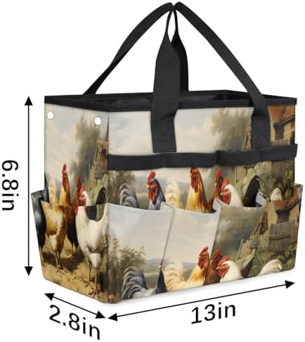 Farmhouse Garden Tool Bag Organizer Heavy Duty Chicken Gardening Tote Bag with 10 Pockets for Women Men Gardening Gifts - Image 3