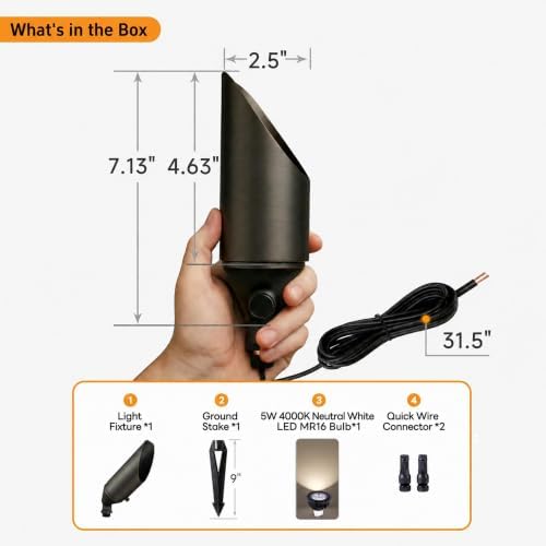 Gardenreet Die-Cast Brass Spot Light Outdoor - 12V Uplighting Waterproof, LED Low Voltage Landscape Lights Metal, Bronze for Fence Fountain with Bright White MR16 Replaceable Bulbs (12 Pack) - Image 6
