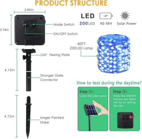 BHCLIGHT Solar String Lights Outdoor, 2Pack 144FT 400LED Fairy Lights, Blue - Image 5