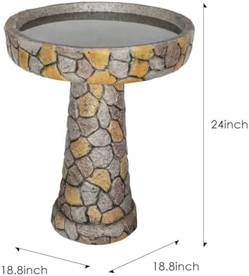 watnature Stone Like Outdoor Bird Bath - Concrete Freestanding Patio Birdbath with Pedestal for Garden, Patio, Yard, Lawn - 18.8”L X 18.8”W X 24”H Rustic Faux Stone Pedestal Outdoor Garden Birdbaths - Image 6