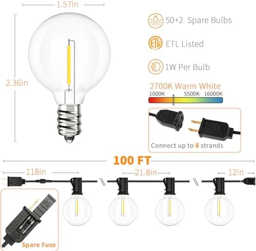 Svater Outdoor String Lights Waterproof 100 FT for Outside Patio 52 Bulbs - Image 2
