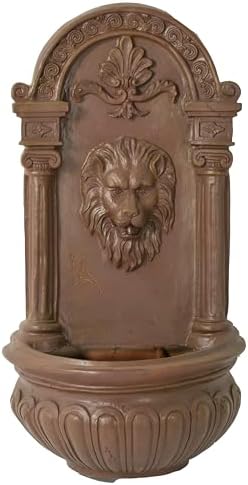 Aged Claystone Lion Head Wall Fountain – Classic Tuscan Outdoor Decor, Antique Brown Finish - Image 2